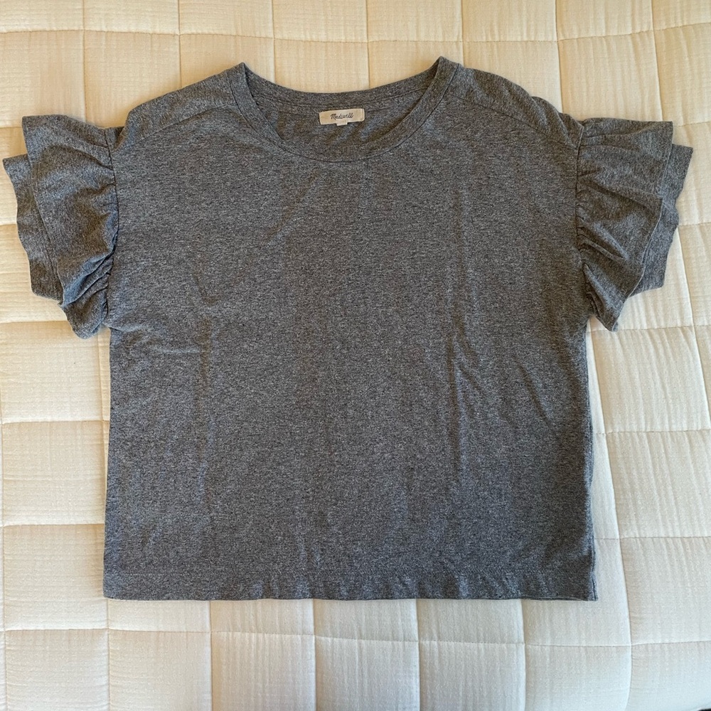 Madewell Gray Ruffle Sleeve Top